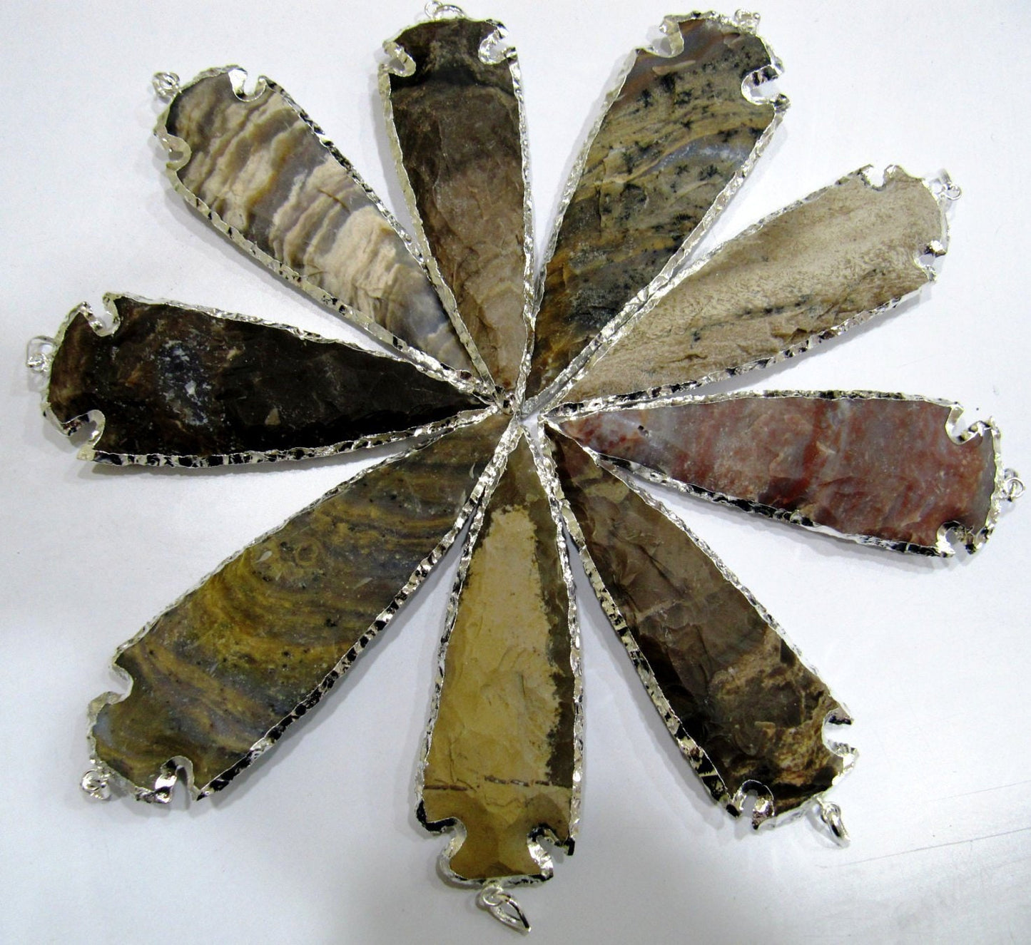 2 Pcs Set Natural Jasper Silver Electroplated Edge Single Loop Arrowhead Connector Charms Pendant Size 4 to 5 Inches Long