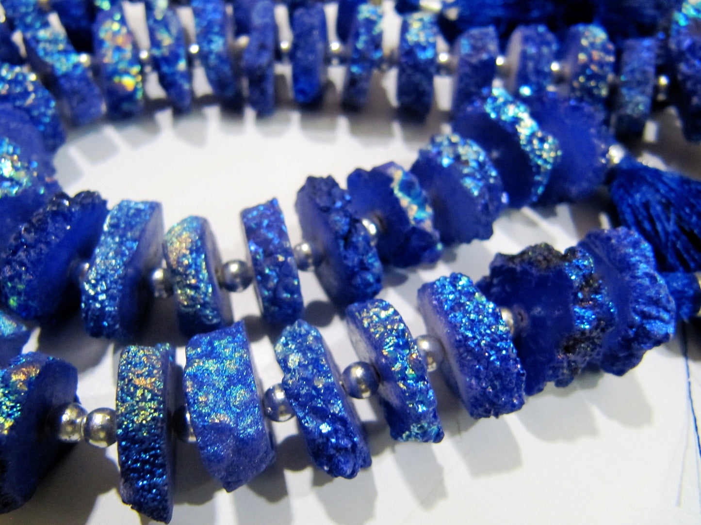Blue Sapphire Solar Quartz Slice Beads Disc shape Sparkling Beads 17to20mm Size sold per strand 8inch Blue Color Titanium coated Gemstones
