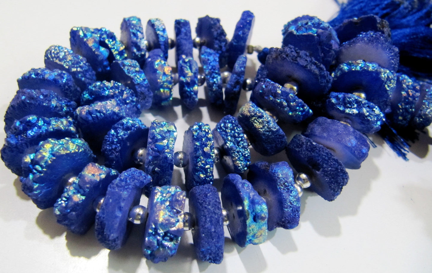 Blue Sapphire Solar Quartz Slice Beads Disc shape Sparkling Beads 17to20mm Size sold per strand 8inch Blue Color Titanium coated Gemstones