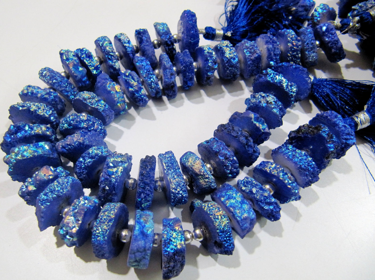 Blue Sapphire Solar Quartz Slice Beads Disc shape Sparkling Beads 17to20mm Size sold per strand 8inch Blue Color Titanium coated Gemstones