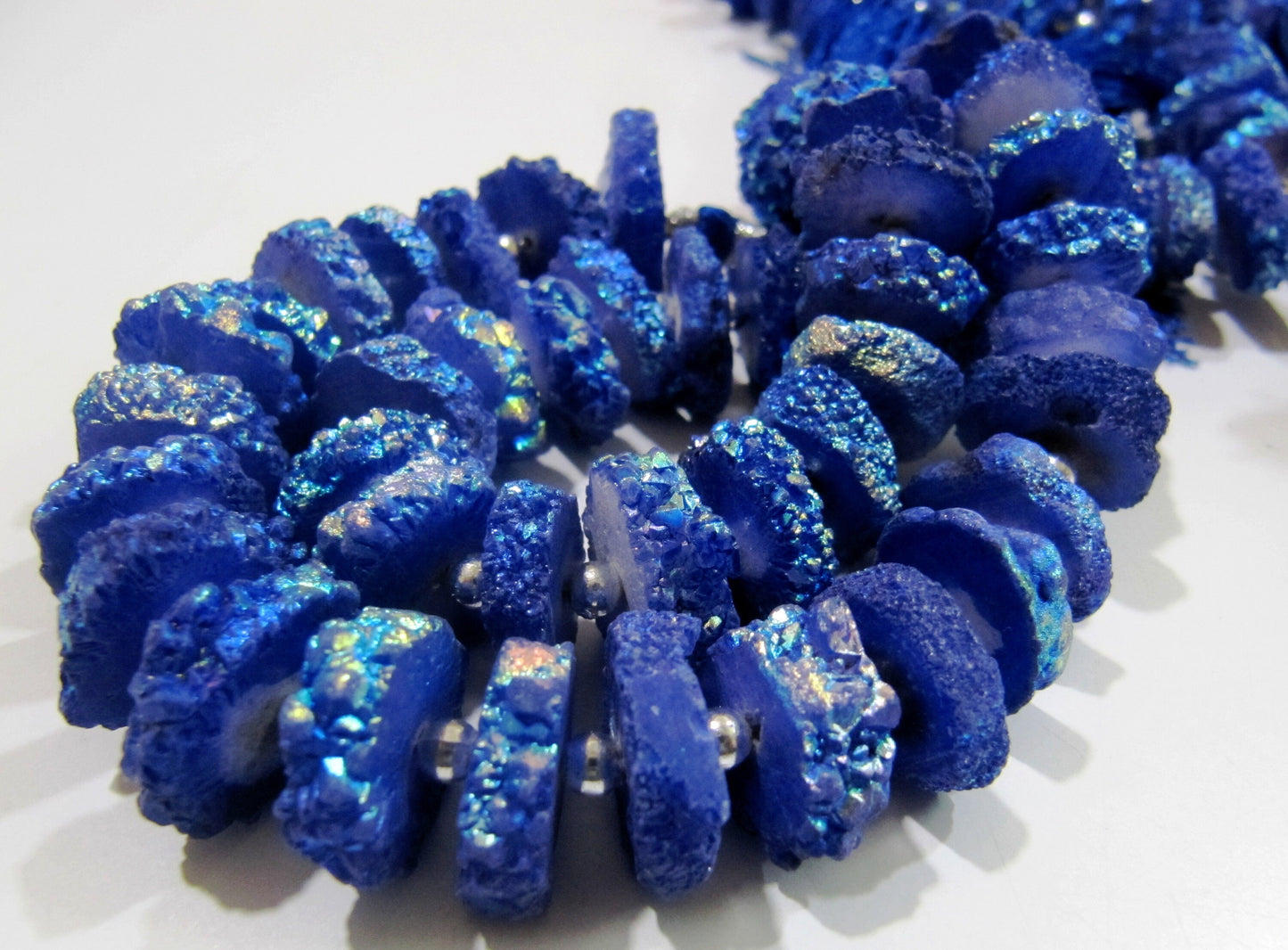 Blue Sapphire Solar Quartz Slice Beads Disc shape Sparkling Beads 17to20mm Size sold per strand 8inch Blue Color Titanium coated Gemstones