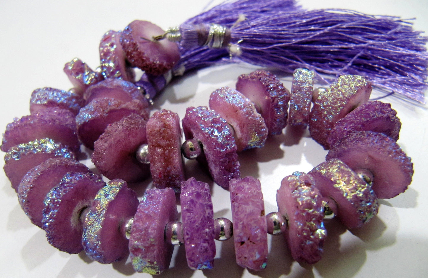 Beautiful Purple Solar Quartz Disc Beads Earth Magic Stones 15 to20mm Strand 8inches 30 to35 Beads Rich Mystic Purple Designer Jewelry beads