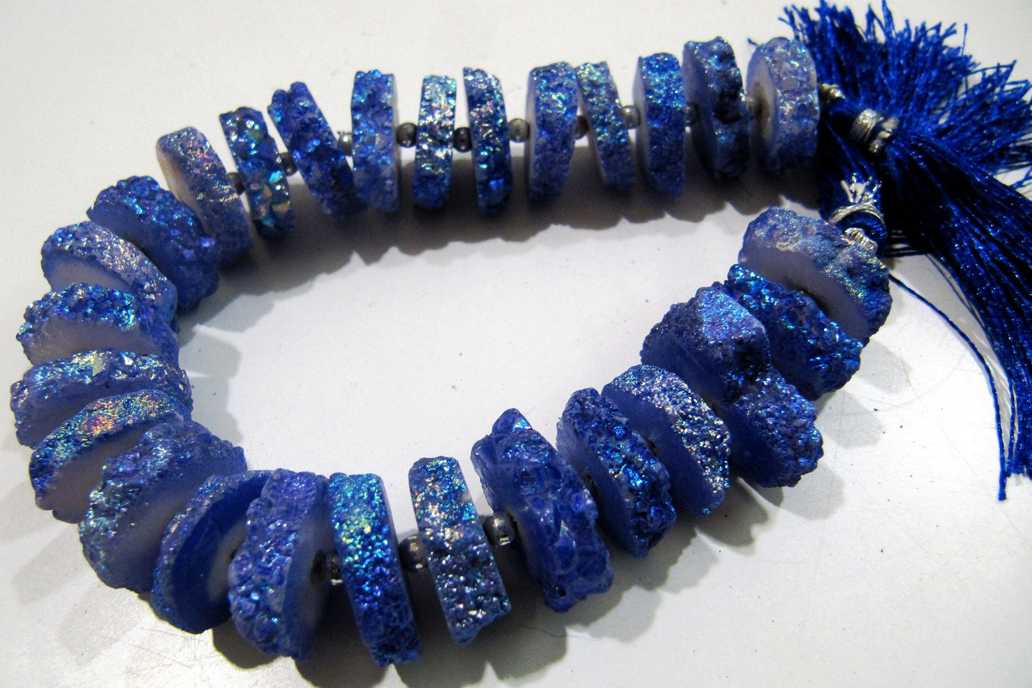 Dark Tanzanite Color Solar Quartz Slice Beads, Disc Sparkling 14 to 18mm Size Druzy Beads, Length 8 inch Long with approx. 25-30 Beads