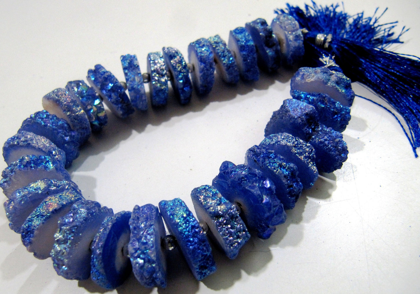 Dark Tanzanite Color Solar Quartz Slice Beads, Disc Sparkling 14 to 18mm Size Druzy Beads, Length 8 inch Long with approx. 25-30 Beads
