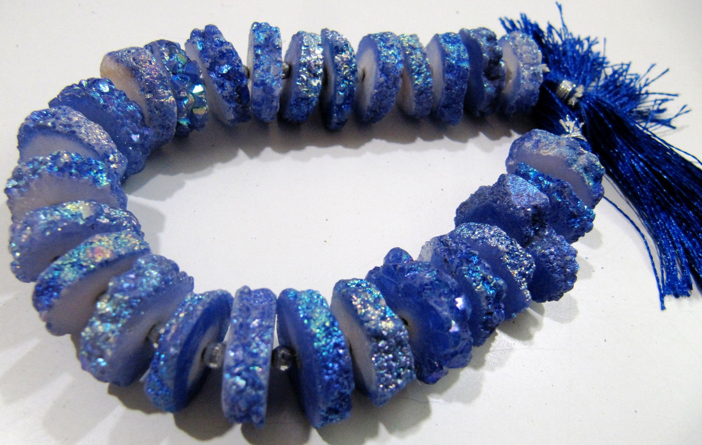 Dark Tanzanite Color Solar Quartz Slice Beads, Disc Sparkling 14 to 18mm Size Druzy Beads, Length 8 inch Long with approx. 25-30 Beads