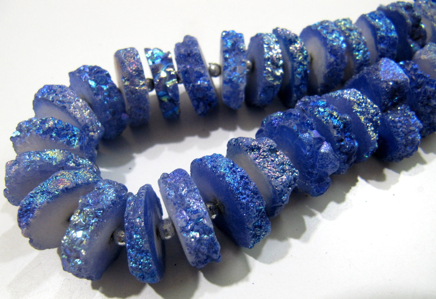 Dark Tanzanite Color Solar Quartz Slice Beads, Disc Sparkling 14 to 18mm Size Druzy Beads, Length 8 inch Long with approx. 25-30 Beads