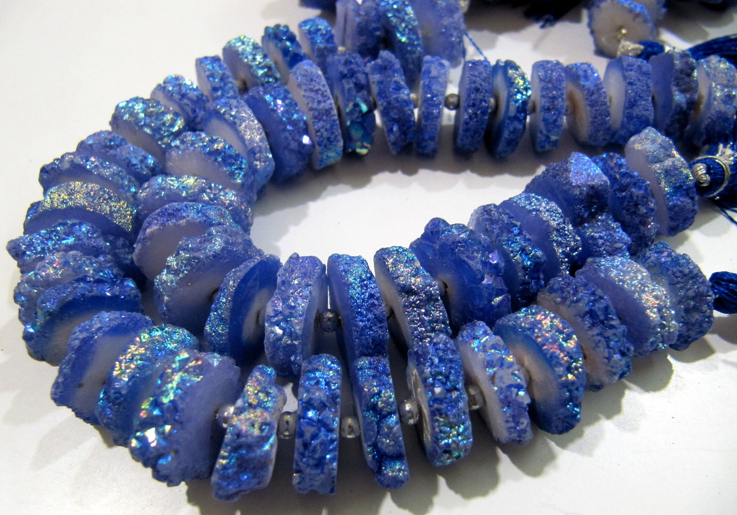 Dark Tanzanite Color Solar Quartz Slice Beads, Disc Sparkling 14 to 18mm Size Druzy Beads, Length 8 inch Long with approx. 25-30 Beads