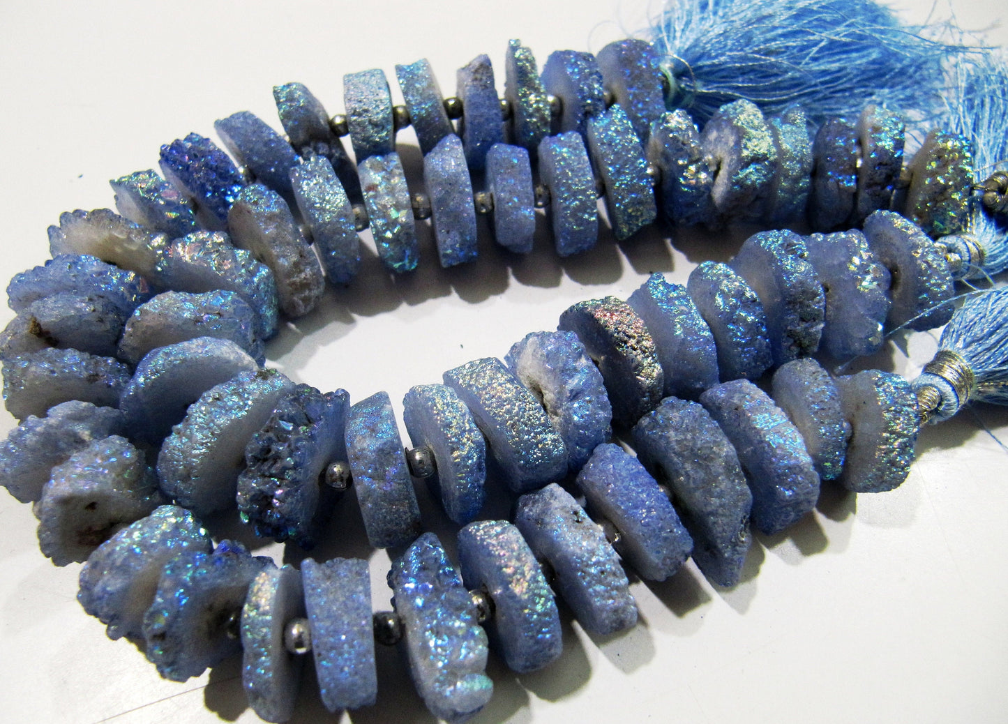 Tanzanite Color Solar Quartz Slice Disc Sparkling Beads 10 to 13mm Size, Each Strand 8 inches long with approx. 30 Beads, Druzy Bead