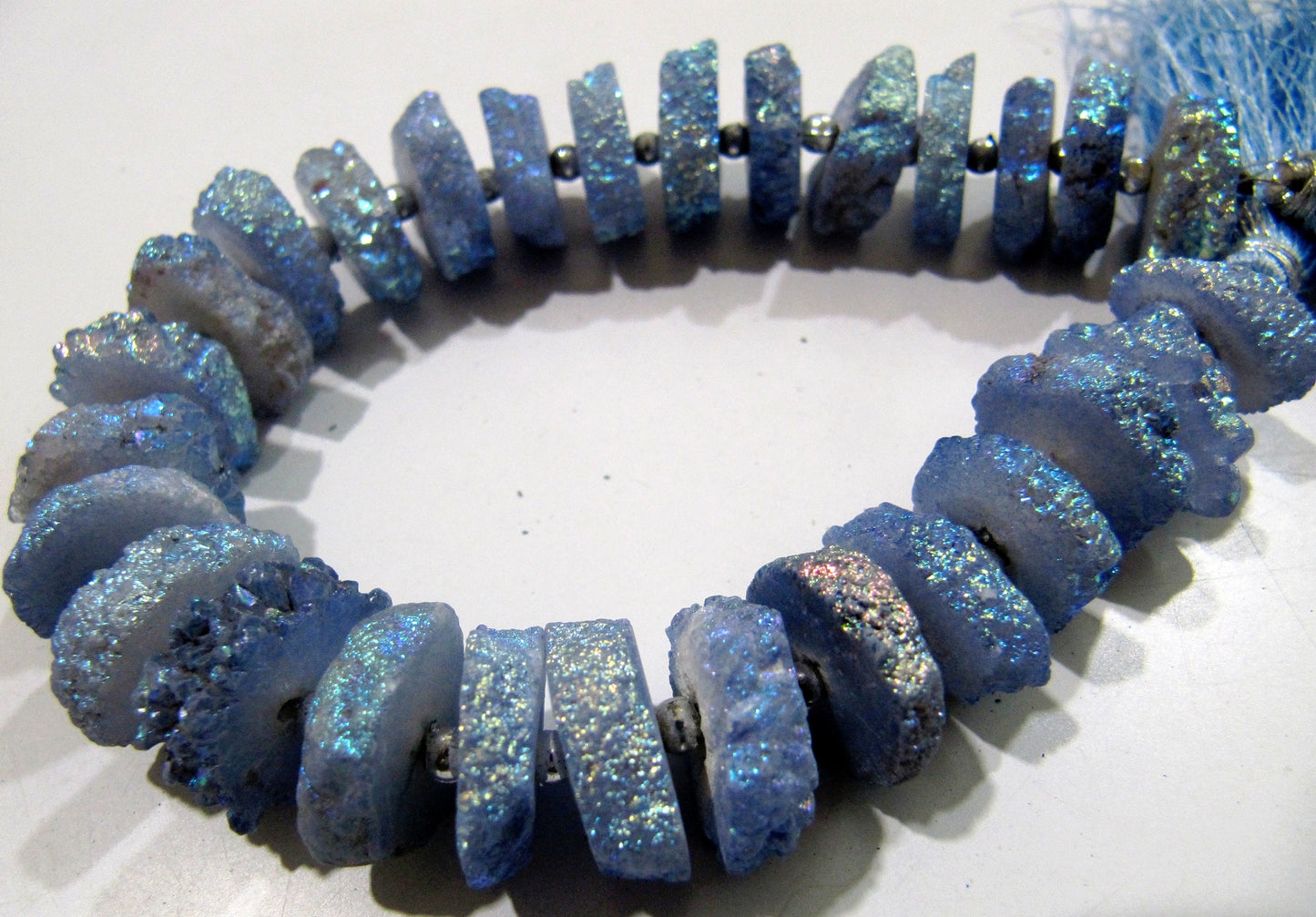 Tanzanite Color Solar Quartz Slice Disc Sparkling Beads 10 to 13mm Size, Each Strand 8 inches long with approx. 30 Beads, Druzy Bead
