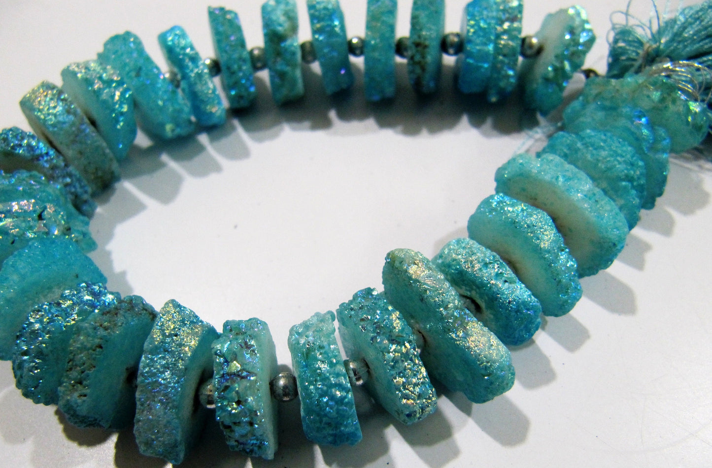 Light Blue Color Solar Quartz Slice Beads Disc Sparkling Beads 15to20mm Size Length 8 inches long Blue Color Druzy Beads Wholesale Prices