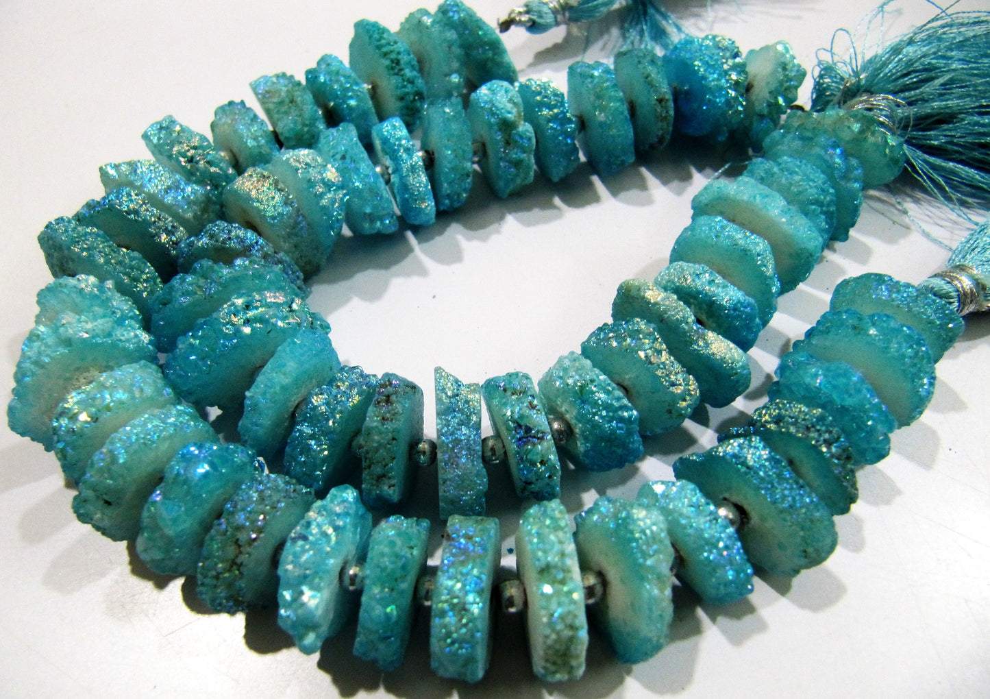 Light Blue Color Solar Quartz Slice Beads Disc Sparkling Beads 15to20mm Size Length 8 inches long Blue Color Druzy Beads Wholesale Prices