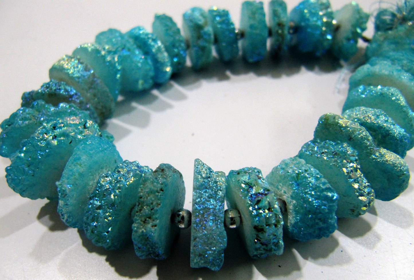 Light Blue Color Solar Quartz Slice Beads Disc Sparkling Beads 15to20mm Size Length 8 inches long Blue Color Druzy Beads Wholesale Prices