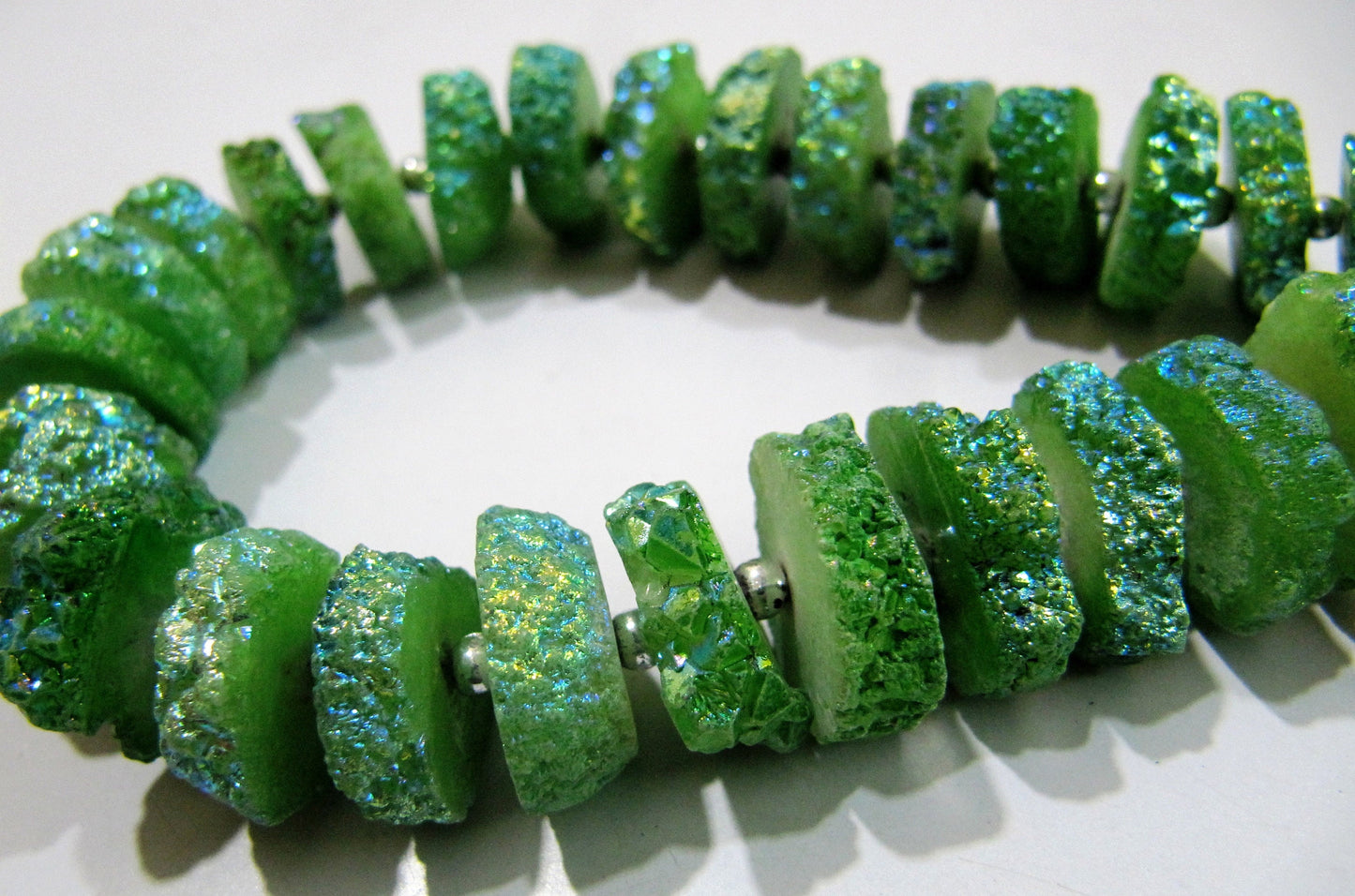 Green Color Solar Quartz Slice Beads Disc Sparkling Beads 15to20mm Strand 8 inches long Green Color Druzy Beads Wholesale Prices