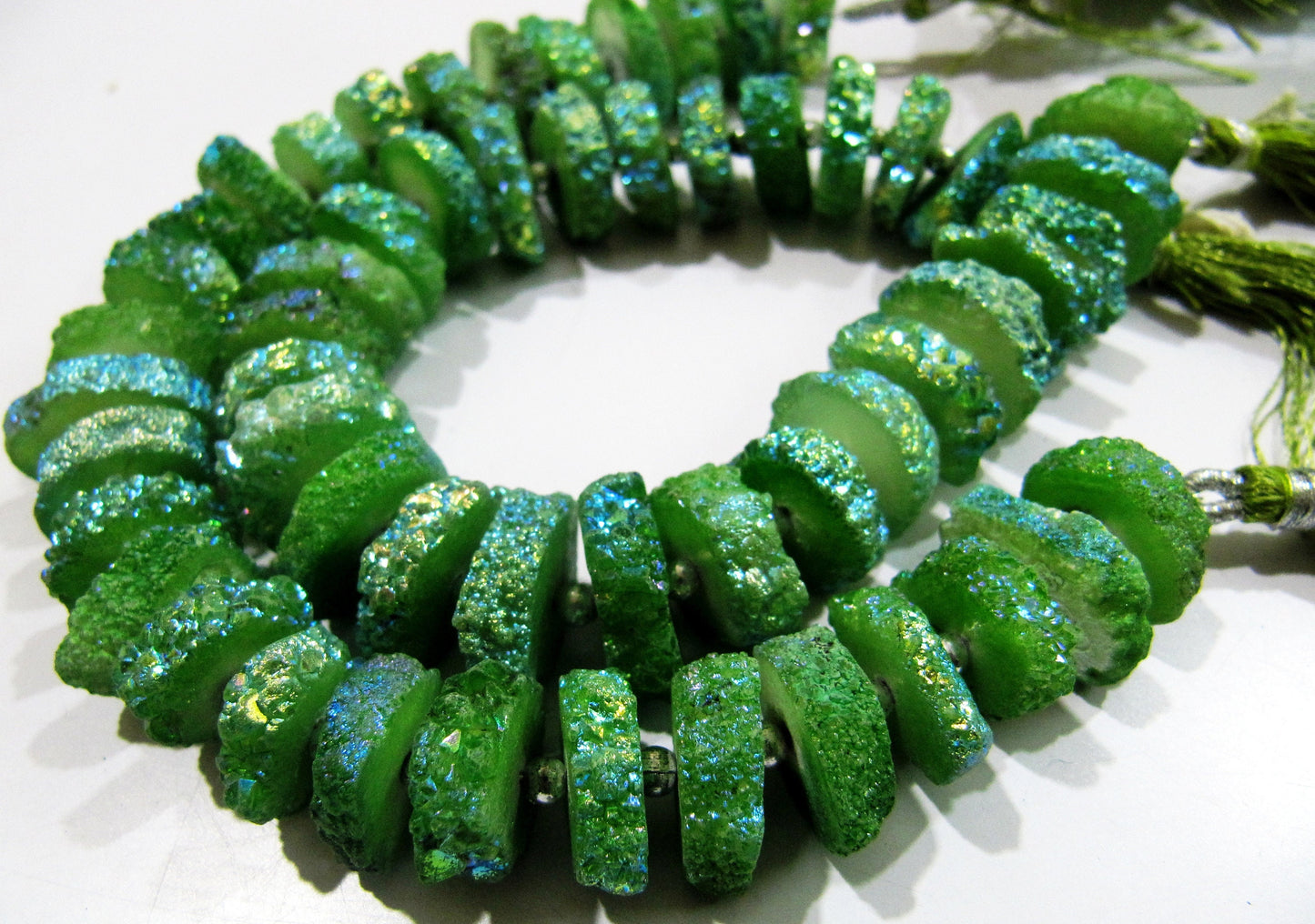 Green Color Solar Quartz Slice Beads Disc Sparkling Beads 15to20mm Strand 8 inches long Green Color Druzy Beads Wholesale Prices