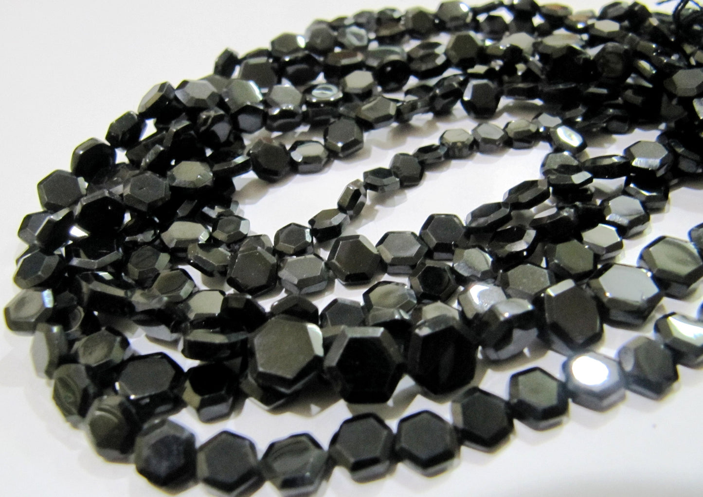 Natural Black Spinel Hexagon Shape Faceted Beads 5 to 7mm , Strands 13 inch long , Semi Precious Fancy Shape beads sold Per Strand