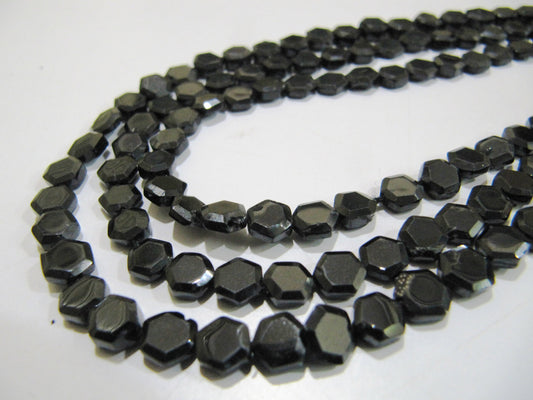 Natural Black Spinel Hexagon Shape Faceted Beads 5 to 7mm , Strands 13 inch long , Semi Precious Fancy Shape beads sold Per Strand