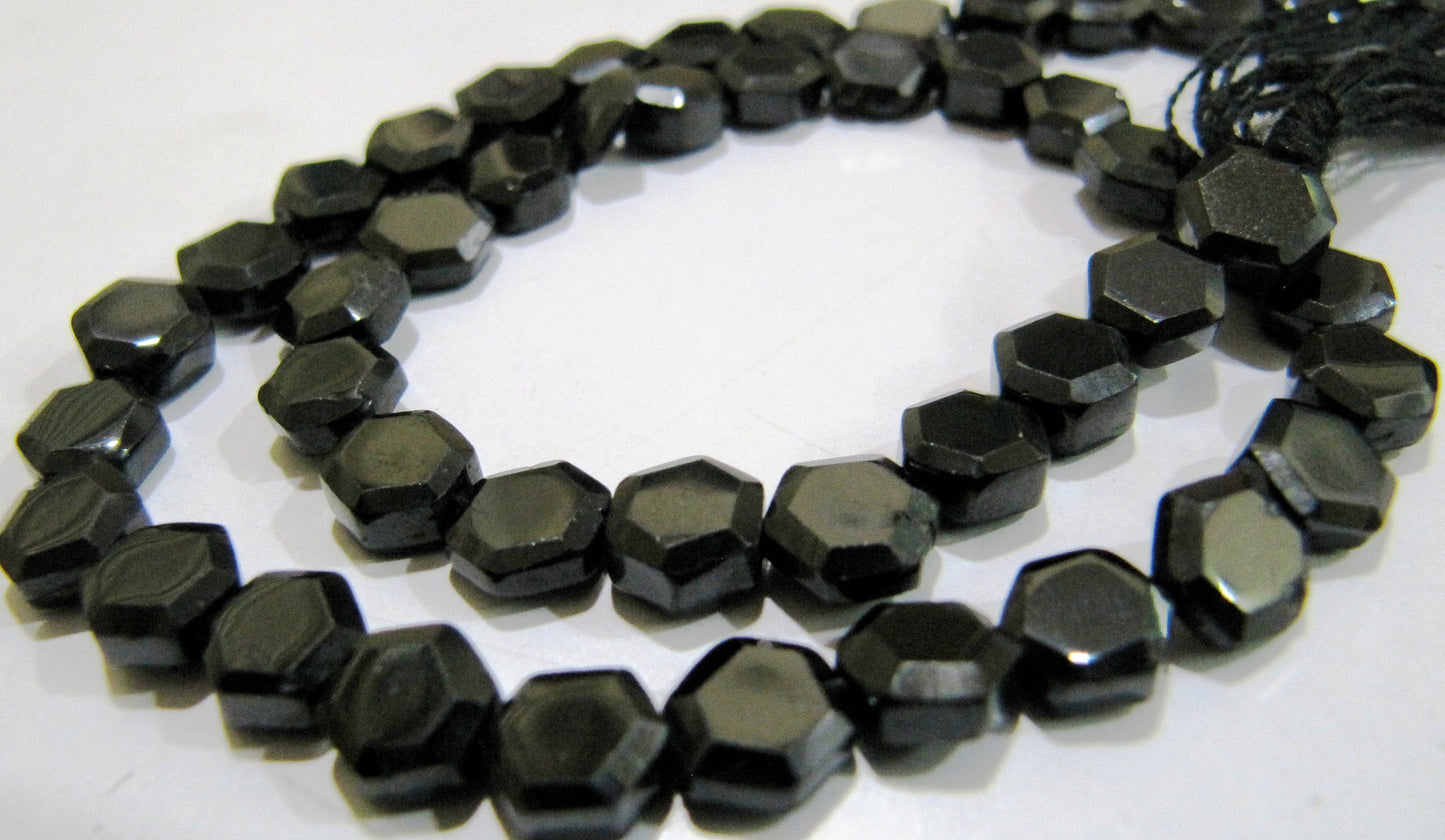 Natural Black Spinel Hexagon Shape Faceted Beads 5 to 7mm , Strands 13 inch long , Semi Precious Fancy Shape beads sold Per Strand