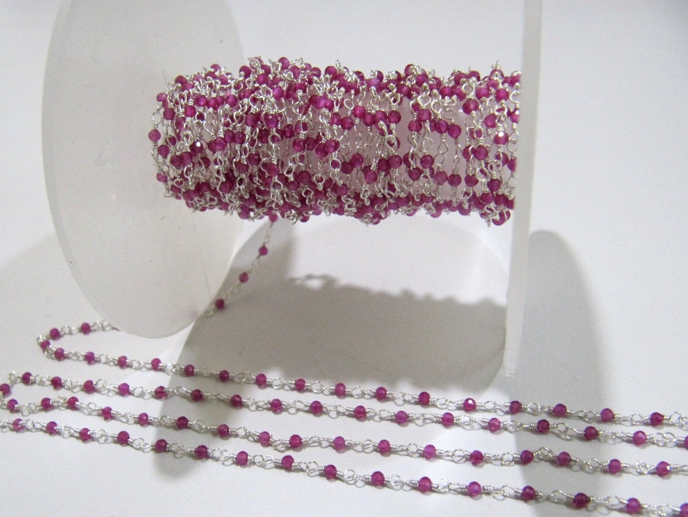 Natural Ruby Quartz Rondelle 2mm Faceted Beaded Rosary Chain Top Quality Wholesale Jewelry Making chain sold per foot