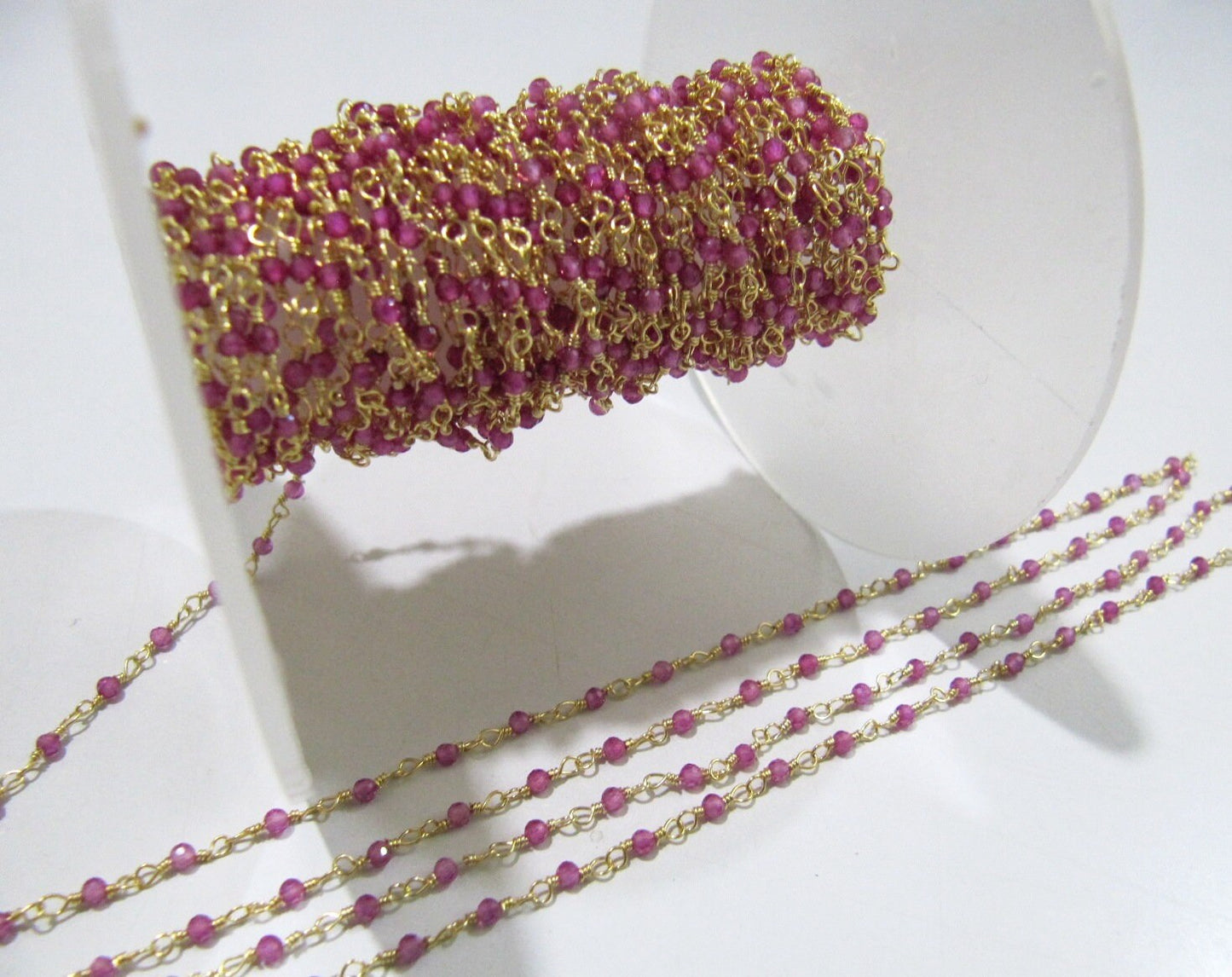 Natural Ruby Quartz Rondelle 2mm Faceted Beaded Rosary Chain Top Quality Wholesale Jewelry Making chain sold per foot