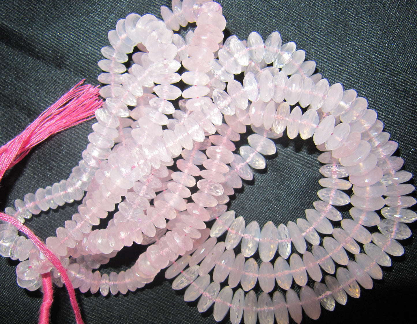 Natural Rose Quartz Gemstone German Cut Rondelle Faceted 7 to 12mm Beads sold per Strand 8 inches long Graduated Beads Wholesale Prices