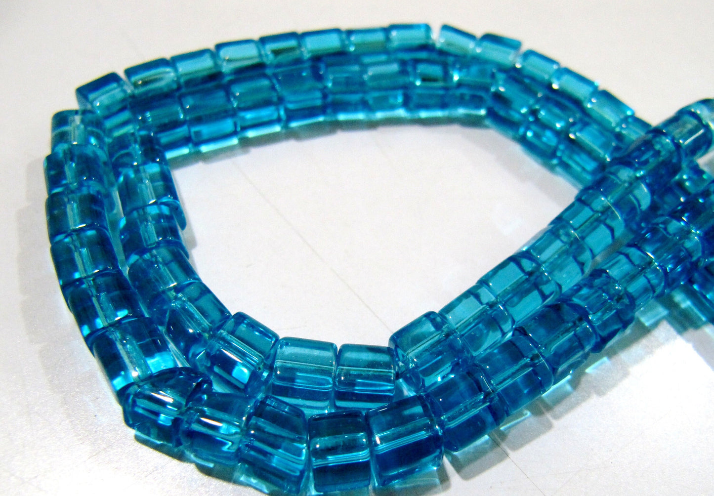 Blue Topaz Color Cube Beads 5mm Smooth Box Shape Beads sold per strand 10 inches long Hydro Quartz Beads Wholesale Prices