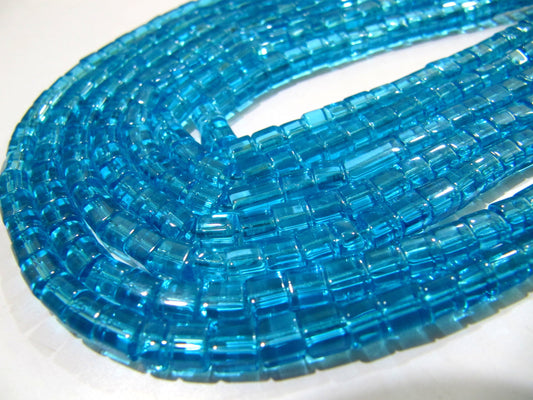 Blue Topaz Color Cube Beads 5mm Smooth Box Shape Beads sold per strand 10 inches long Hydro Quartz Beads Wholesale Prices