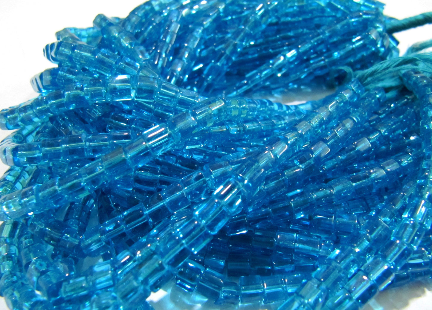 Blue Topaz Color Cube Beads 5mm Smooth Box Shape Beads sold per strand 10 inches long Hydro Quartz Beads Wholesale Prices