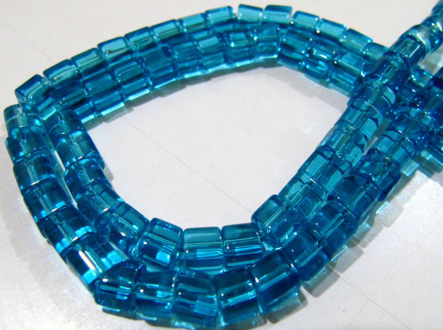 Blue Topaz Color Cube Beads 5mm Smooth Box Shape Beads sold per strand 10 inches long Hydro Quartz Beads Wholesale Prices