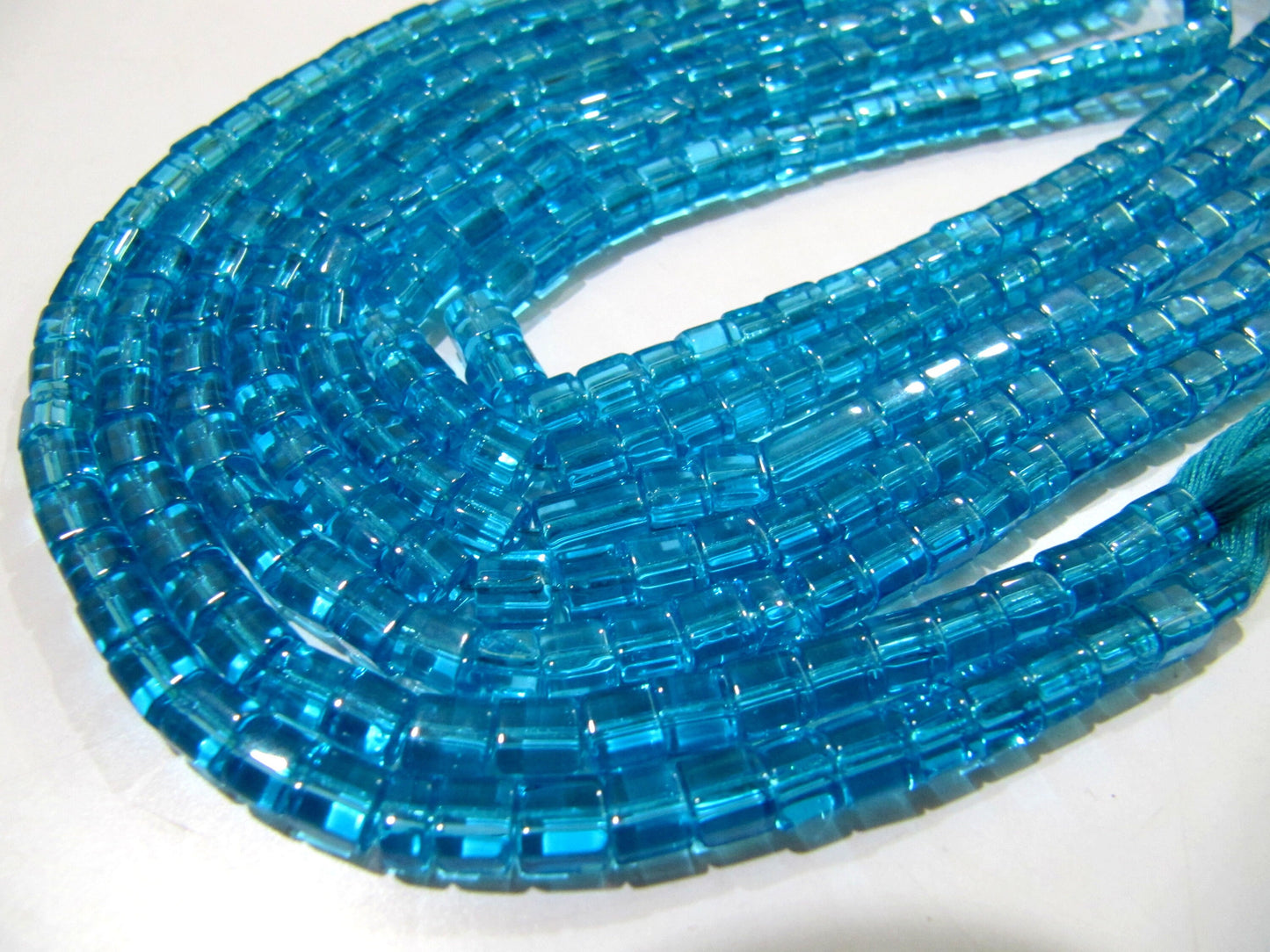 Blue Topaz Color Cube Beads 5mm Smooth Box Shape Beads sold per strand 10 inches long Hydro Quartz Beads Wholesale Prices