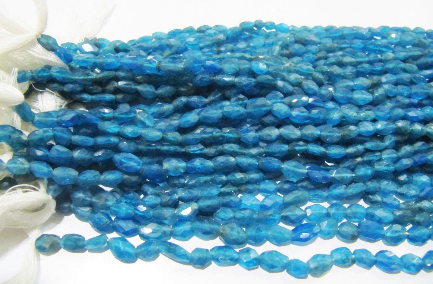 Natural Genuine Neon Apatite Gemstone Oval Faceted Beads Size Approx 4x6mm Natural Apatite Dark Blue Beads Strands 13 inches Long