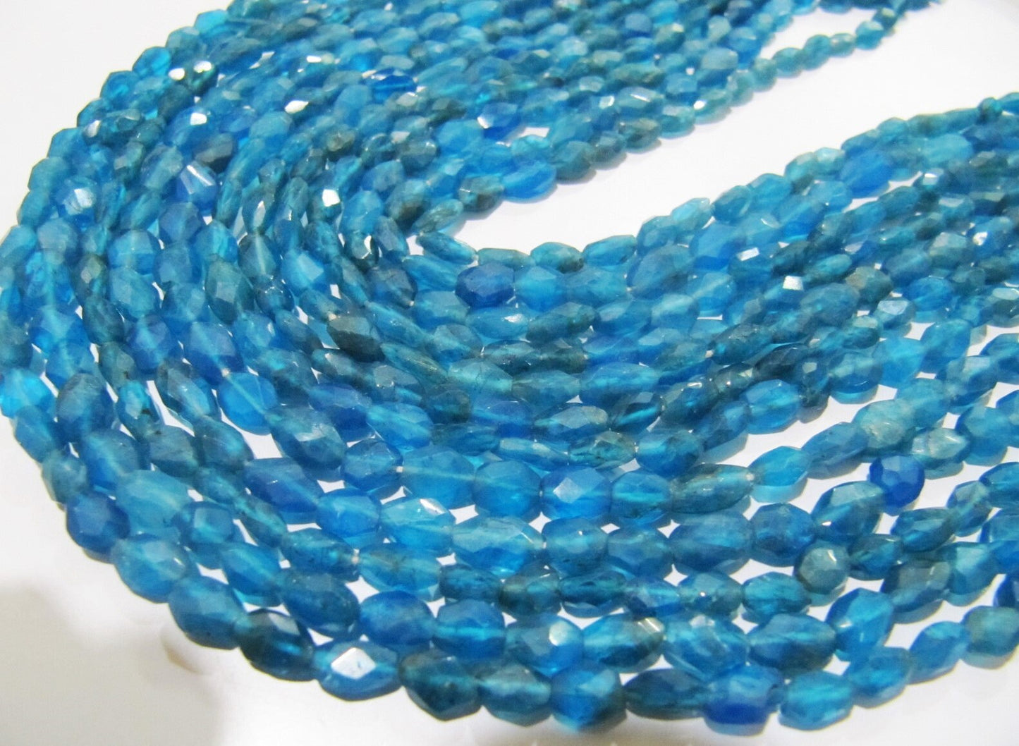 Natural Genuine Neon Apatite Gemstone Oval Faceted Beads Size Approx 4x6mm Natural Apatite Dark Blue Beads Strands 13 inches Long