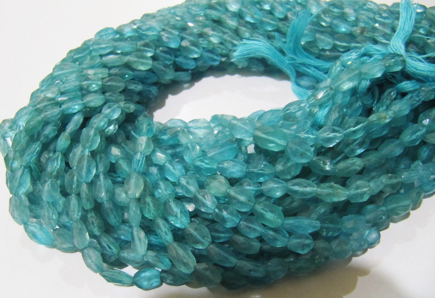 Natural Genuine Blue Apatite Gemstone Oval Faceted Beads Size Approx 4x6mm Blue Apatite  Beads Strands 13 inches Long Wholesale Prices