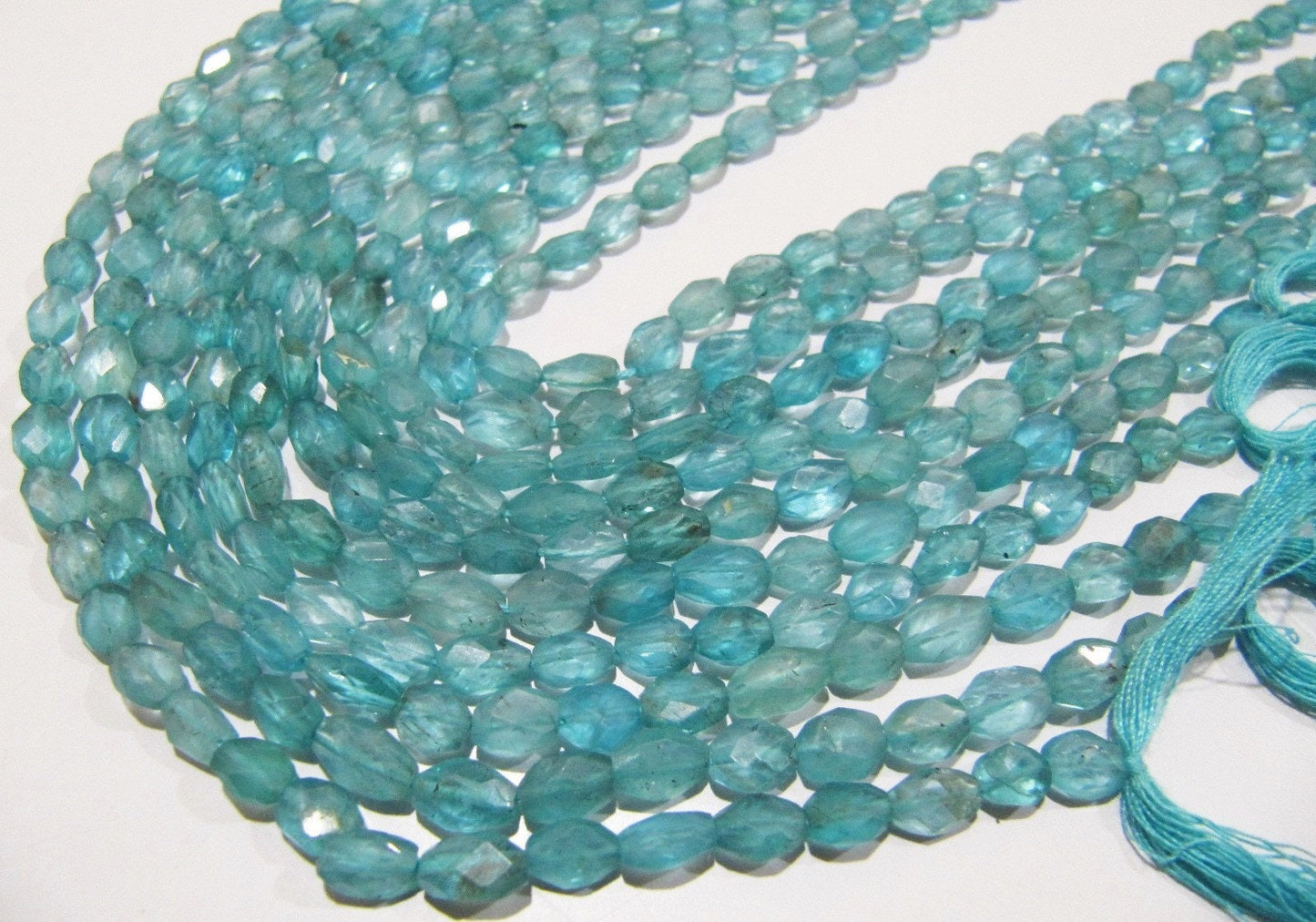 Natural Genuine Blue Apatite Gemstone Oval Faceted Beads Size Approx 4x6mm Blue Apatite  Beads Strands 13 inches Long Wholesale Prices