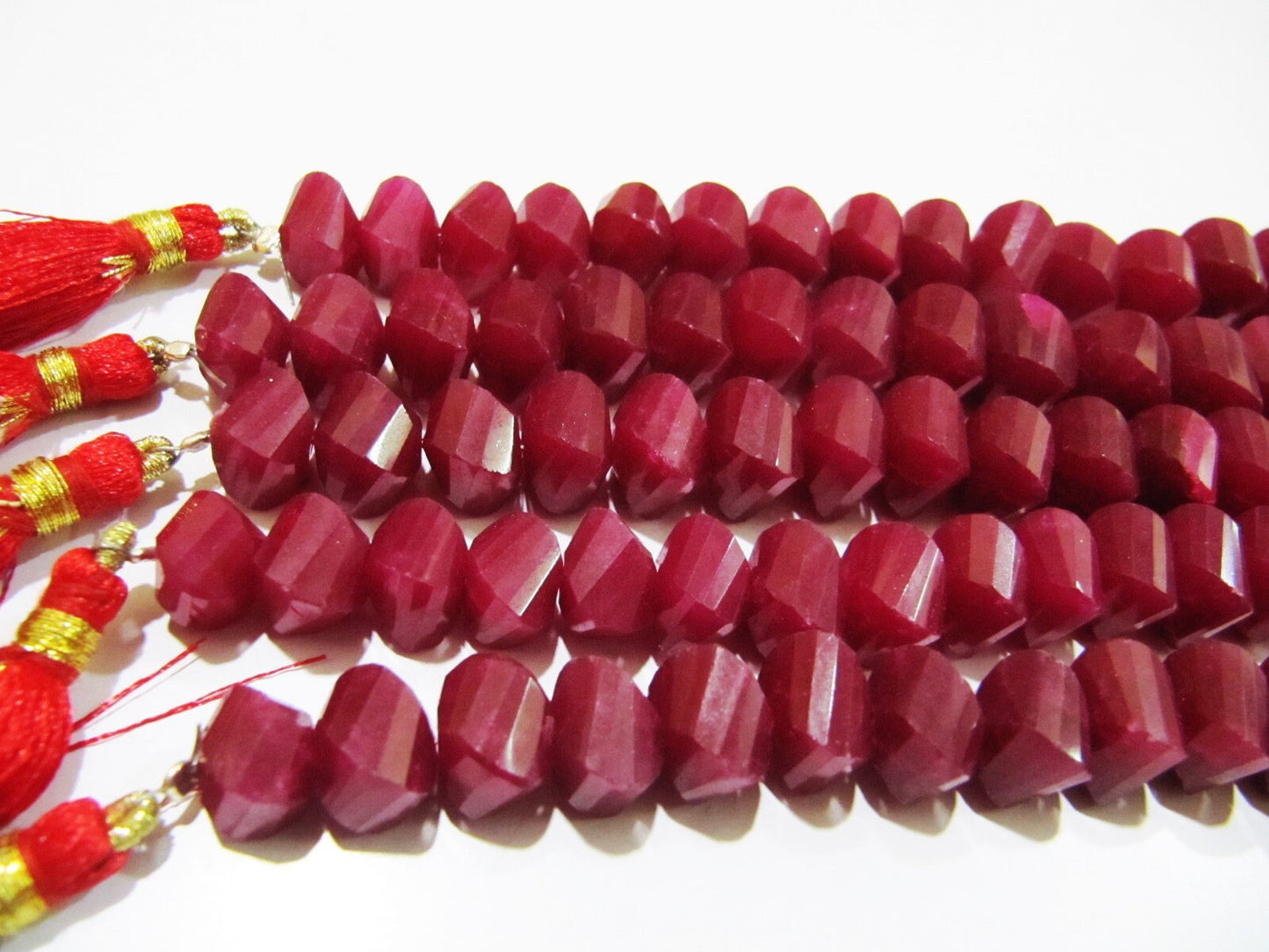 Natural Ruby Twisted Briolette Beads Size 9 to 10 mm Sold Per Strand Length 10 inches long Red Color Twisted Shape Gemstone Beads