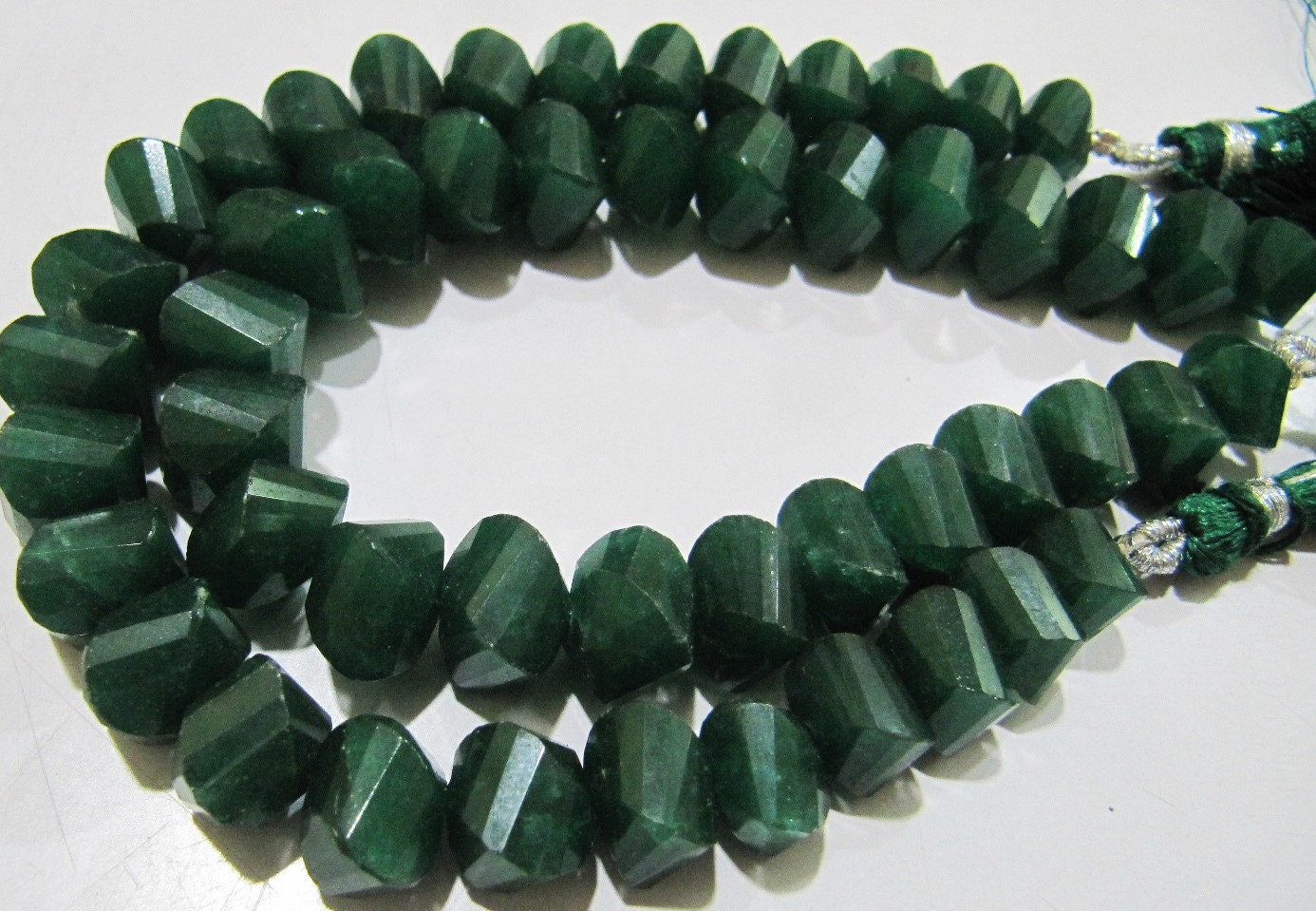Natural Emerald Twisted Briolette Beads Size 9 to 10 mm Sold Per Strand of 10 inches long Green Color Twisted Shape Gemstone Beads