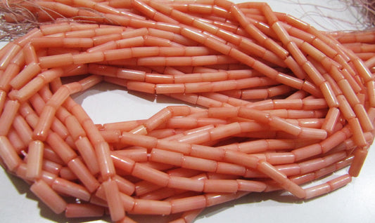 Amazing Pink Coral Italian Tubelite Shape Beads Size 3x9mm Approximately Sold per Strand of 14 Inches Long Smooth Pink Coral Beads