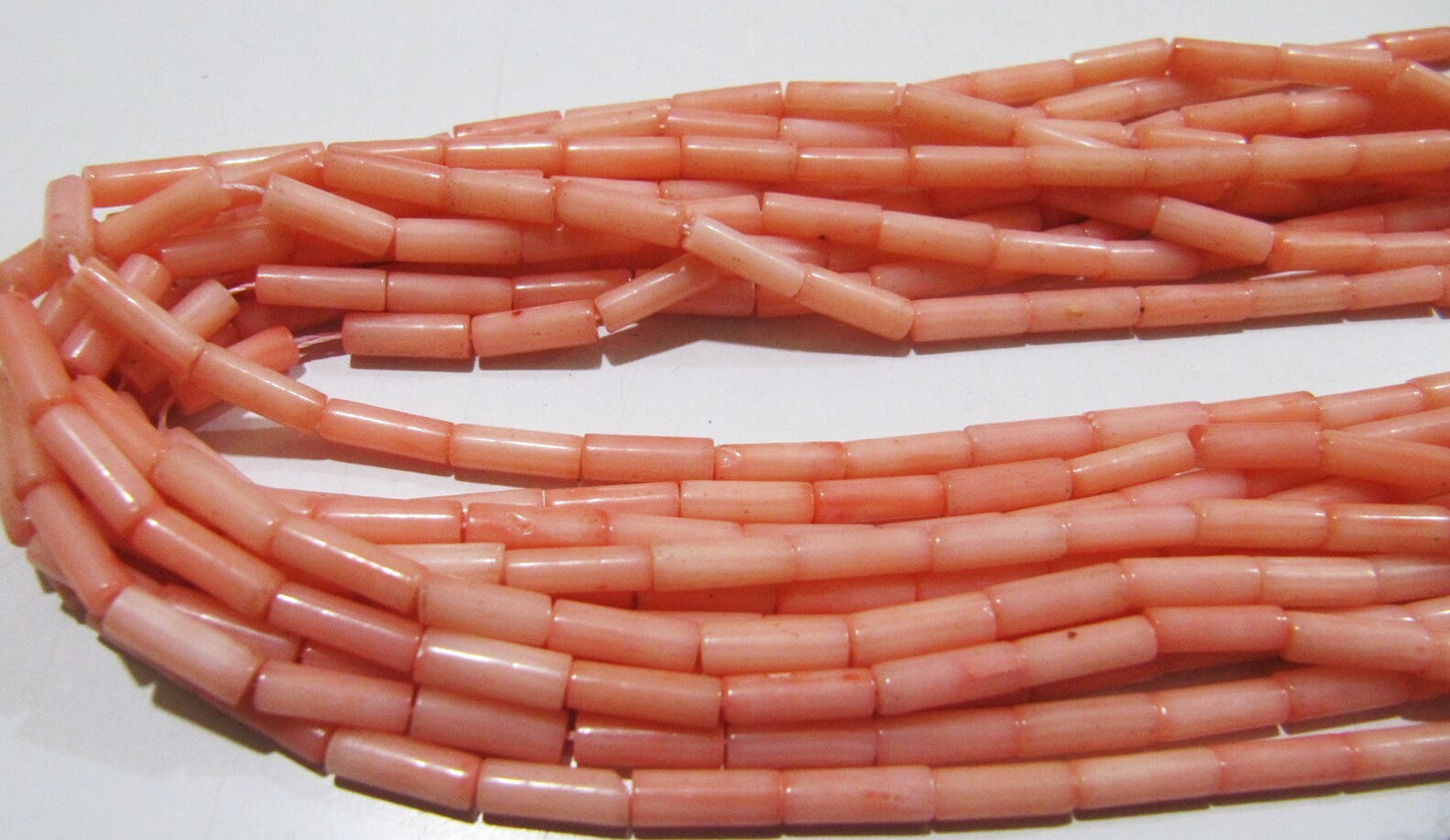 Amazing Pink Coral Italian Tubelite Shape Beads Size 3x9mm Approximately Sold per Strand of 14 Inches Long Smooth Pink Coral Beads