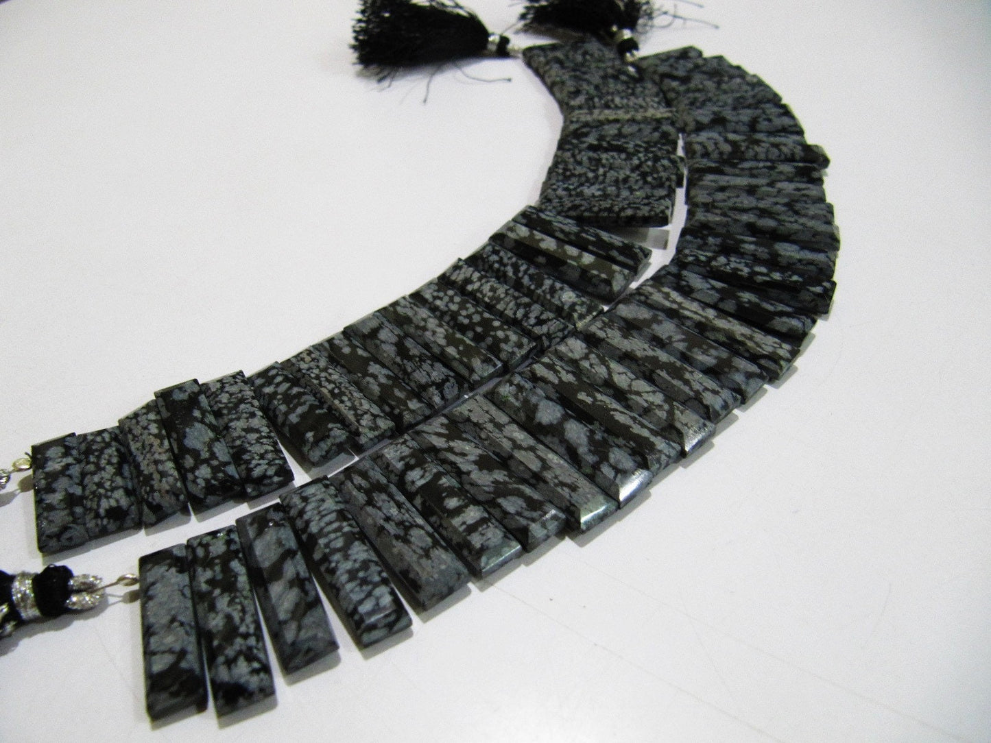 Natural Black Obsidian Long Baguette Shape Beads, Side Drilled Briolette Beads Size 25 to 30 mm long, Strand 8 inches Graduated Beads