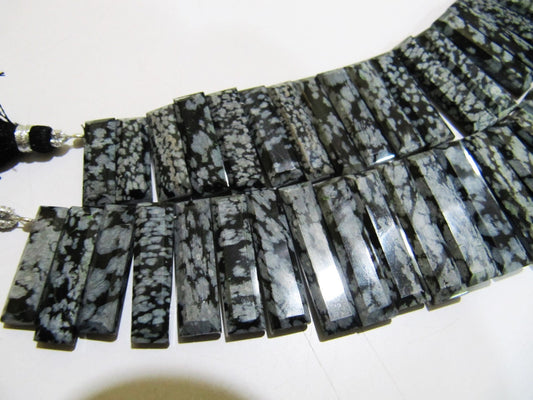 Natural Black Obsidian Long Baguette Shape Beads, Side Drilled Briolette Beads Size 25 to 30 mm long, Strand 8 inches Graduated Beads