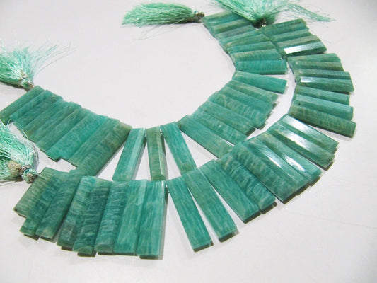 Natural Amazonite Long Baguette Shape Beads, Side Drilled Briolette Beads Size 15 to 20mm long, Strand 8 inches Graduated Beads