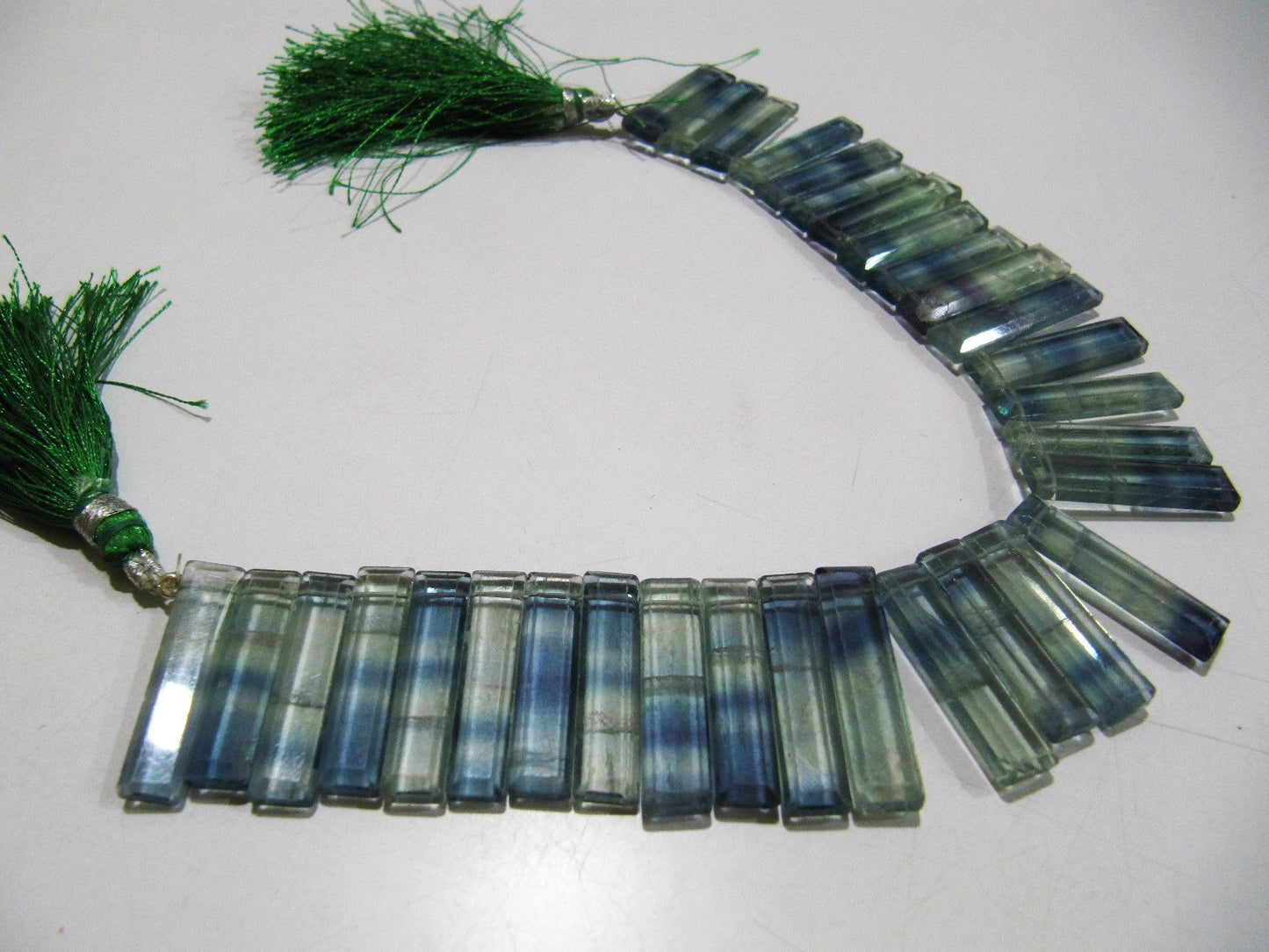 Natural Green Fluorite Long Baguette Shape Beads, Side Drilled Briolette Beads Size 25 to 30 mm long,Strand 8 inches Graduated Beads