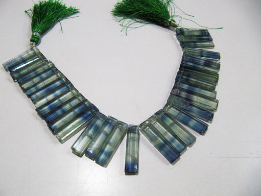 Natural Green Fluorite Long Baguette Shape Beads, Side Drilled Briolette Beads Size 25 to 30 mm long,Strand 8 inches Graduated Beads