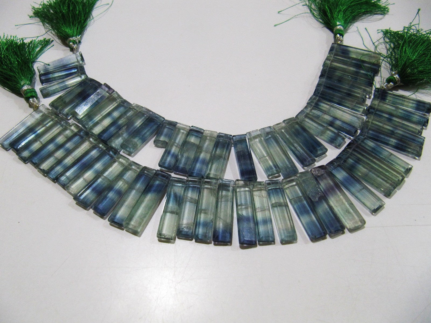 Natural Green Fluorite Long Baguette Shape Beads, Side Drilled Briolette Beads Size 25 to 30 mm long,Strand 8 inches Graduated Beads