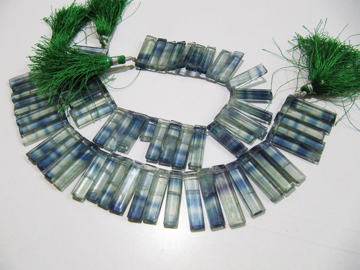Natural Green Fluorite Long Baguette Shape Beads, Side Drilled Briolette Beads Size 25 to 30 mm long,Strand 8 inches Graduated Beads