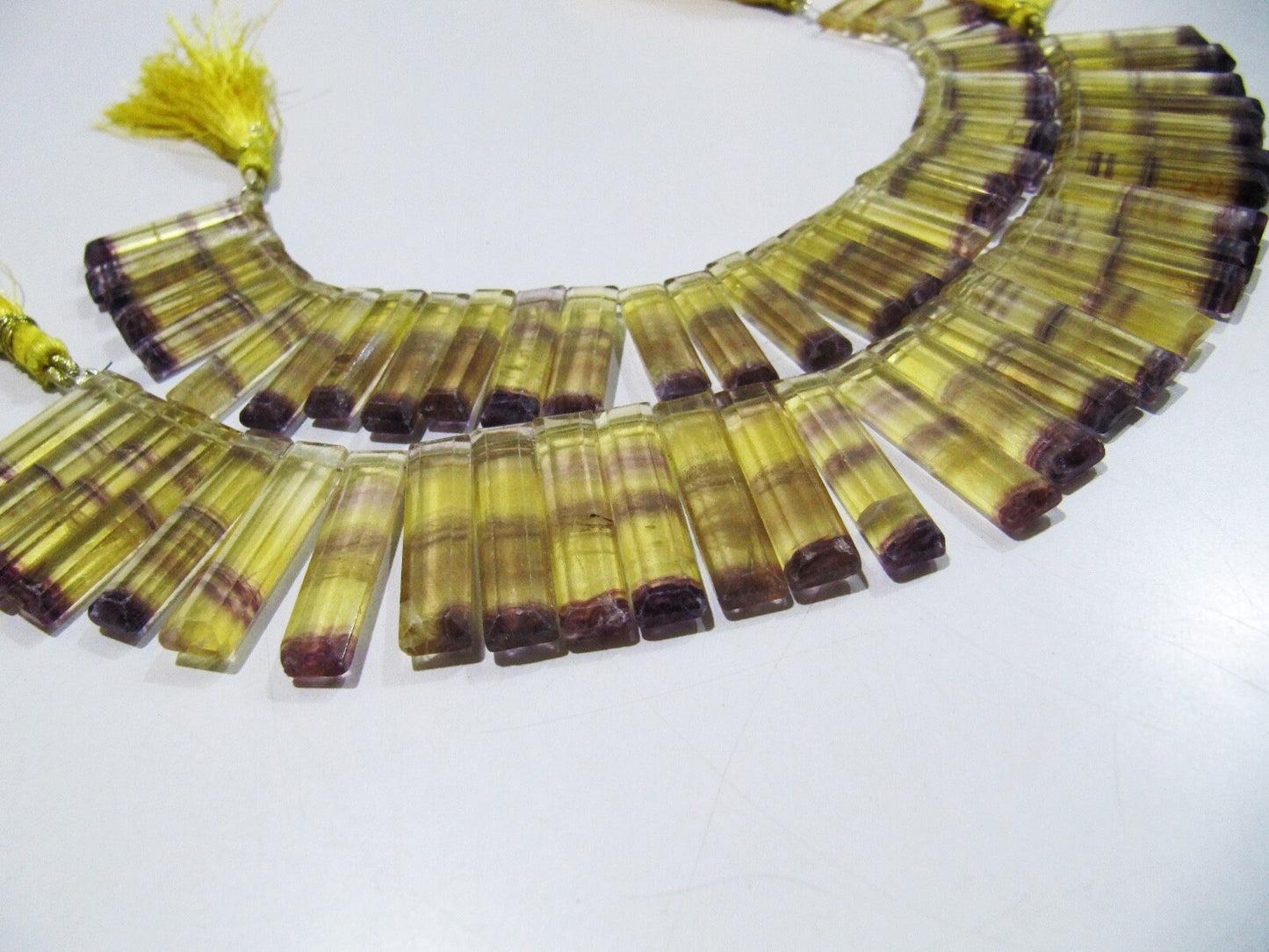 Natural Yellow Fluorite Long Baguette Shape Beads, Side Drilled Briolette Beads Size 25 to 30 mm long, Strand 8 inches Graduated Beads