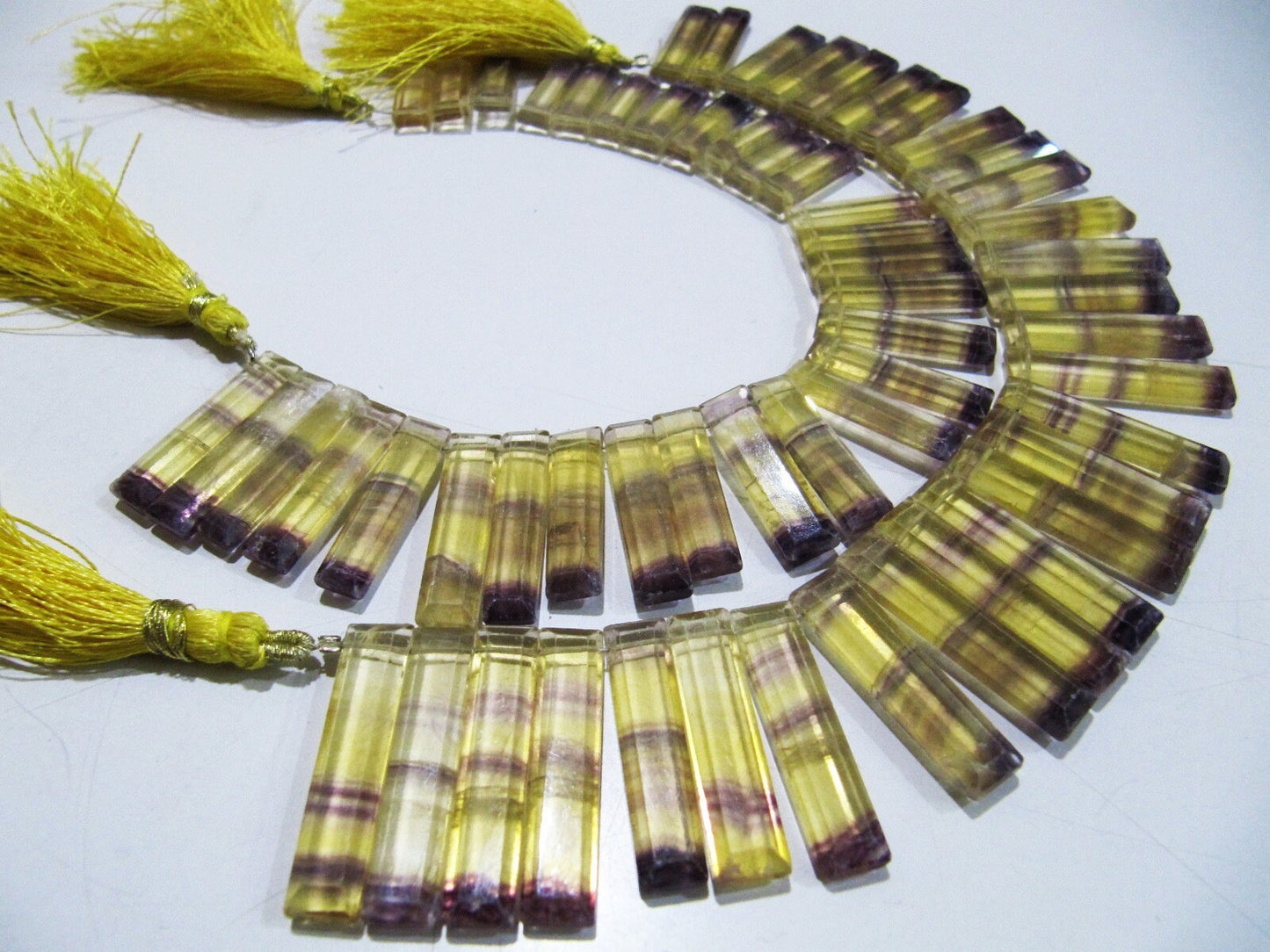 Natural Yellow Fluorite Long Baguette Shape Beads, Side Drilled Briolette Beads Size 25 to 30 mm long, Strand 8 inches Graduated Beads