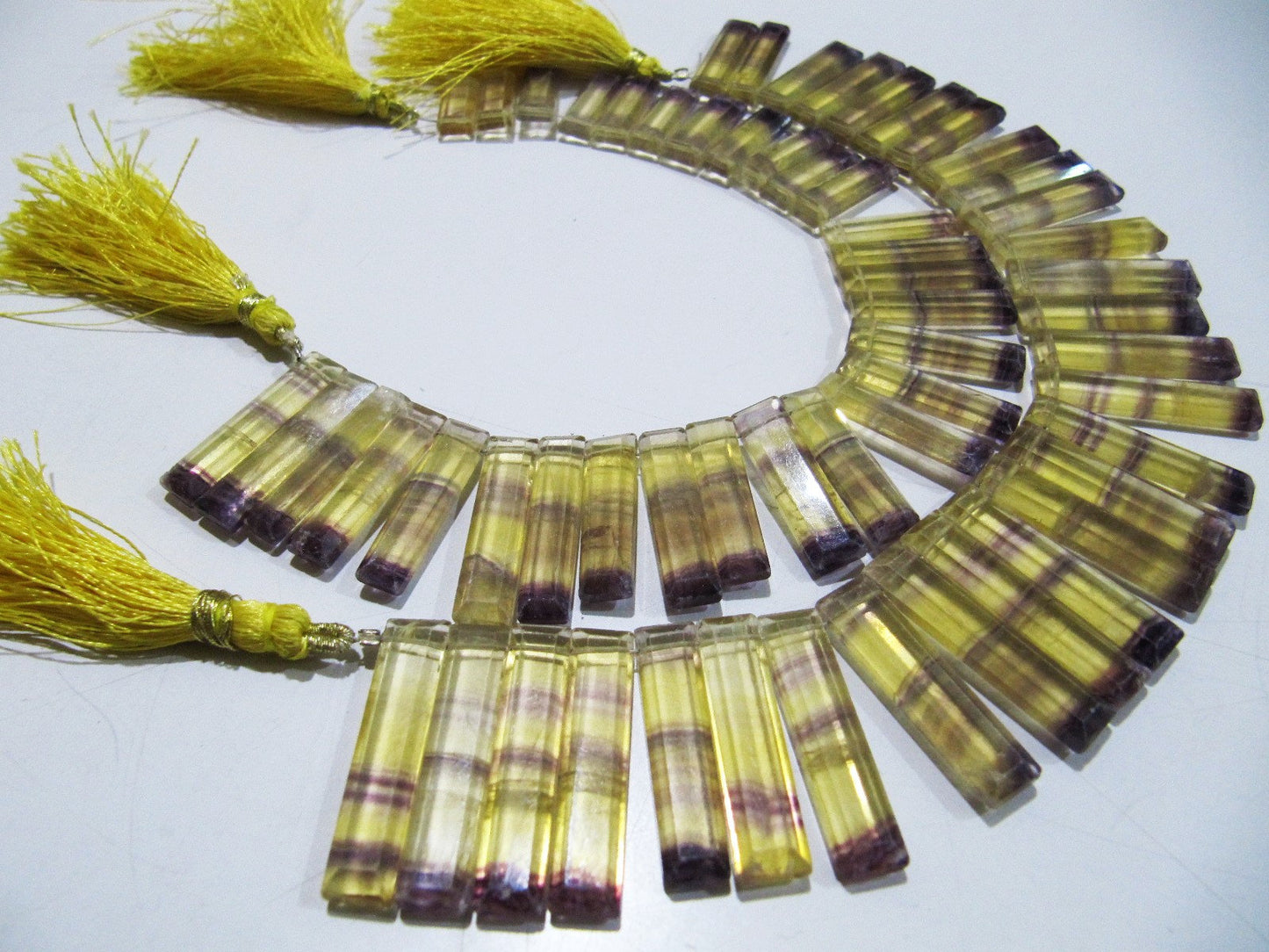 Natural Yellow Fluorite Long Baguette Shape Beads, Side Drilled Briolette Beads Size 25 to 30 mm long, Strand 8 inches Graduated Beads