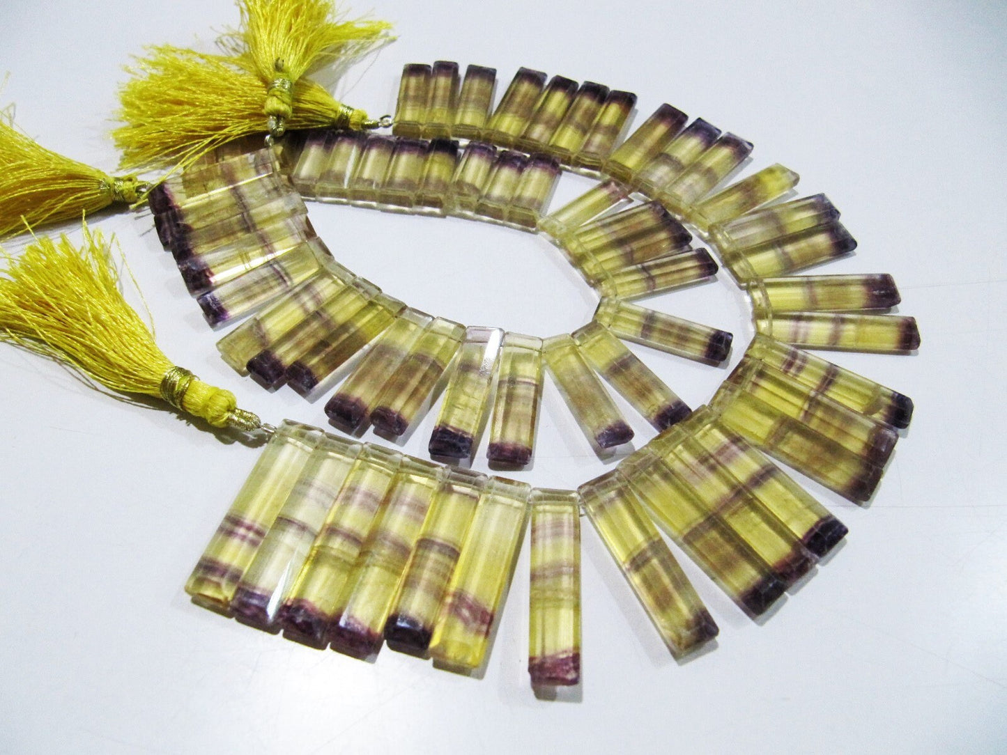 Natural Yellow Fluorite Long Baguette Shape Beads, Side Drilled Briolette Beads Size 25 to 30 mm long, Strand 8 inches Graduated Beads