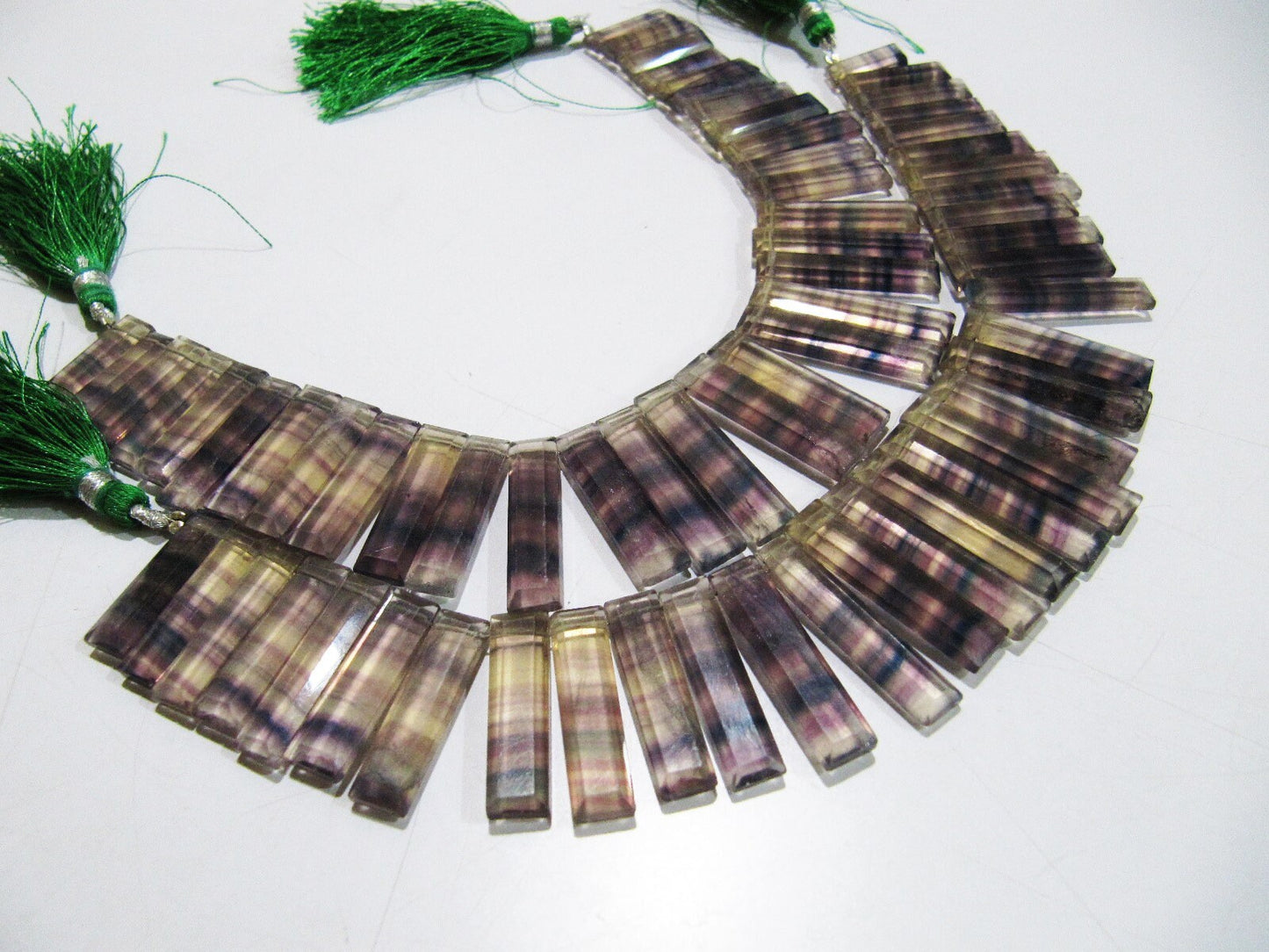 Natural Fluorite Long Baguette Shape Beads Side Drilled Briolette Beads Size 12 to 30mm long , Graduated Beads Strand 8 inches