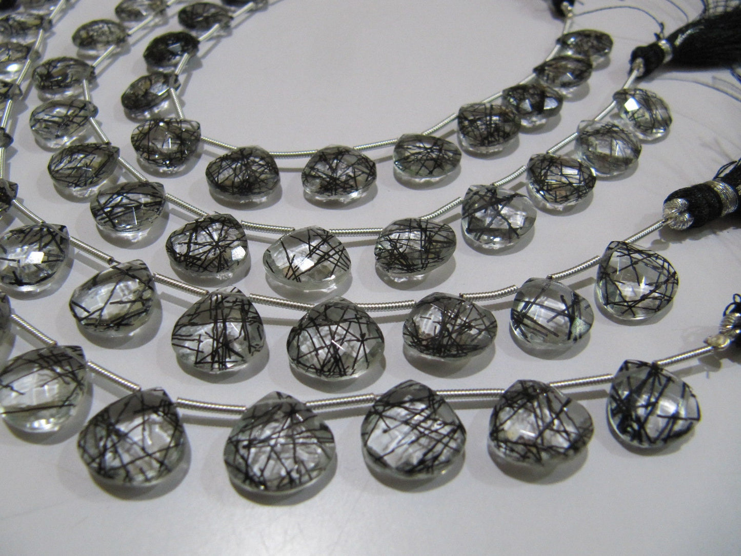Black Rutile Hydro Quartz Heart Shape Size 11-12 mm Briolette Beads Strand 8Inch Long Black Colour Heart Shape jewelry Making Gemstone Beads
